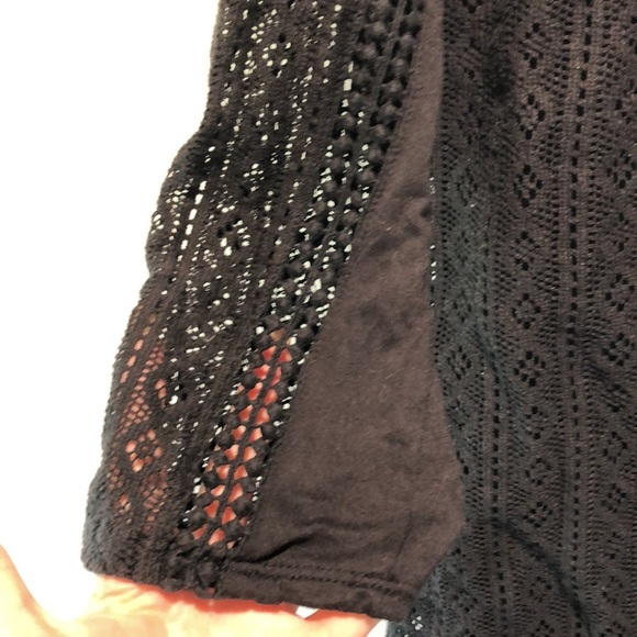 Lucky Brand black knit crochet 3/4 sleeve semi open knit weave M - Picture 5 of 8